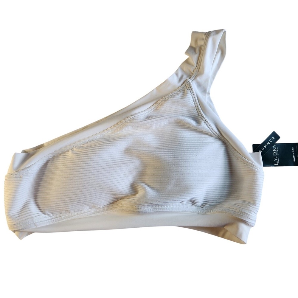 RALPH LAUREN Swimsuit Top Womens‎ 16 White One Shoulder Bandeau Swimwear NEW